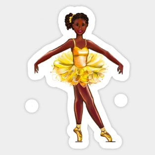 Ballet black ballerina  in yellow tutu with corn rows in her hair - brown skin ballerina Sticker